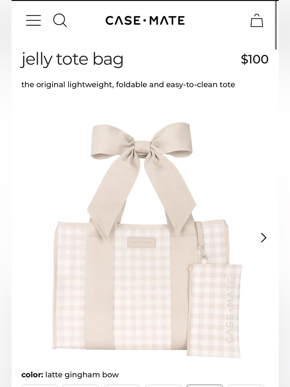 Case-mate Latte Gingham Bow Jelly Tote